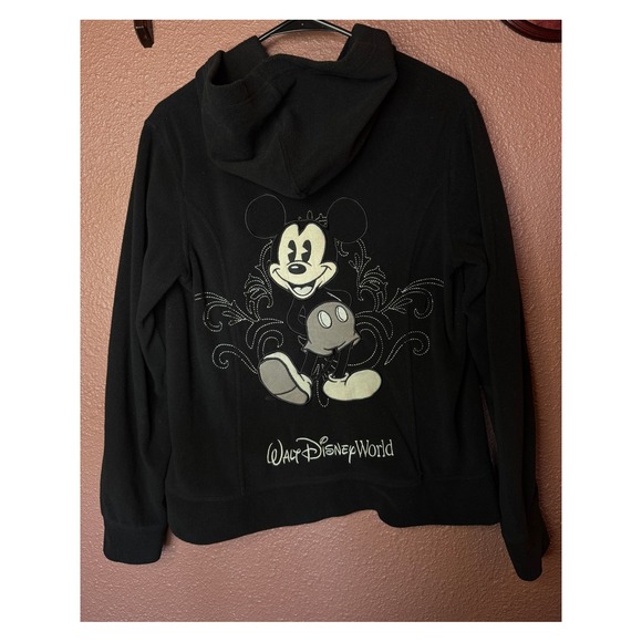 Disney Parks Tops - Disney Parks Authentic Original Mickey Mouse Embroidered Fleece Zip Hoodie Black
